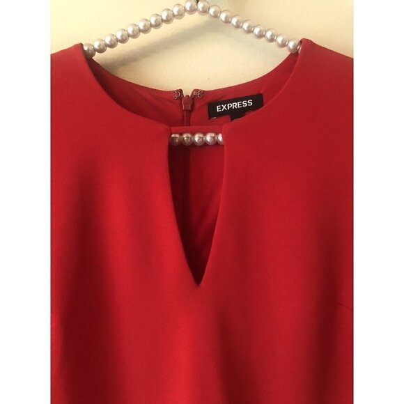 Express Womens Size Small Red Shift Dress Bell Sleeves Keyhole Opening - Picture 2 of 5